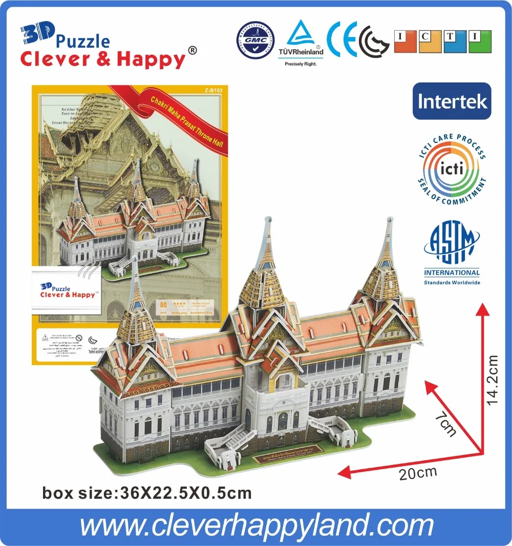 Thai Famous Architecture 3 комплекта с храмом рассвета Чакри Маха Прасат мраморный храм 3D