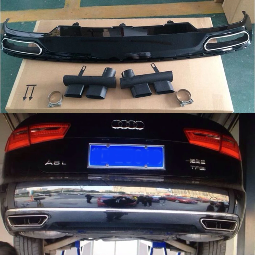 2012- A6 C7 диффузор, губа на задний бампер с выхлопной трубой глушителя для Audi A6 C7 стандартный бампер