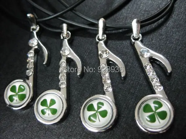 

12 PCS Stpartick's Day lovely unisex jewelry real four clover music style pendant