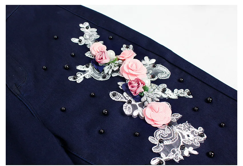 Женские джинсы с объемной цветочной вышивкой и жемчужинами модные повседневные