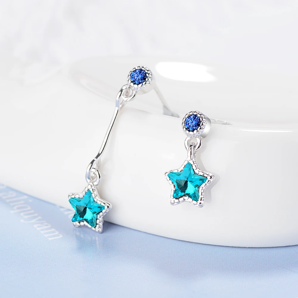 Creative Asymmetric Star Stud Earrings Elegant Navy Five-pointed Korean Simple Wild Silver Jewelry | Украшения и аксессуары