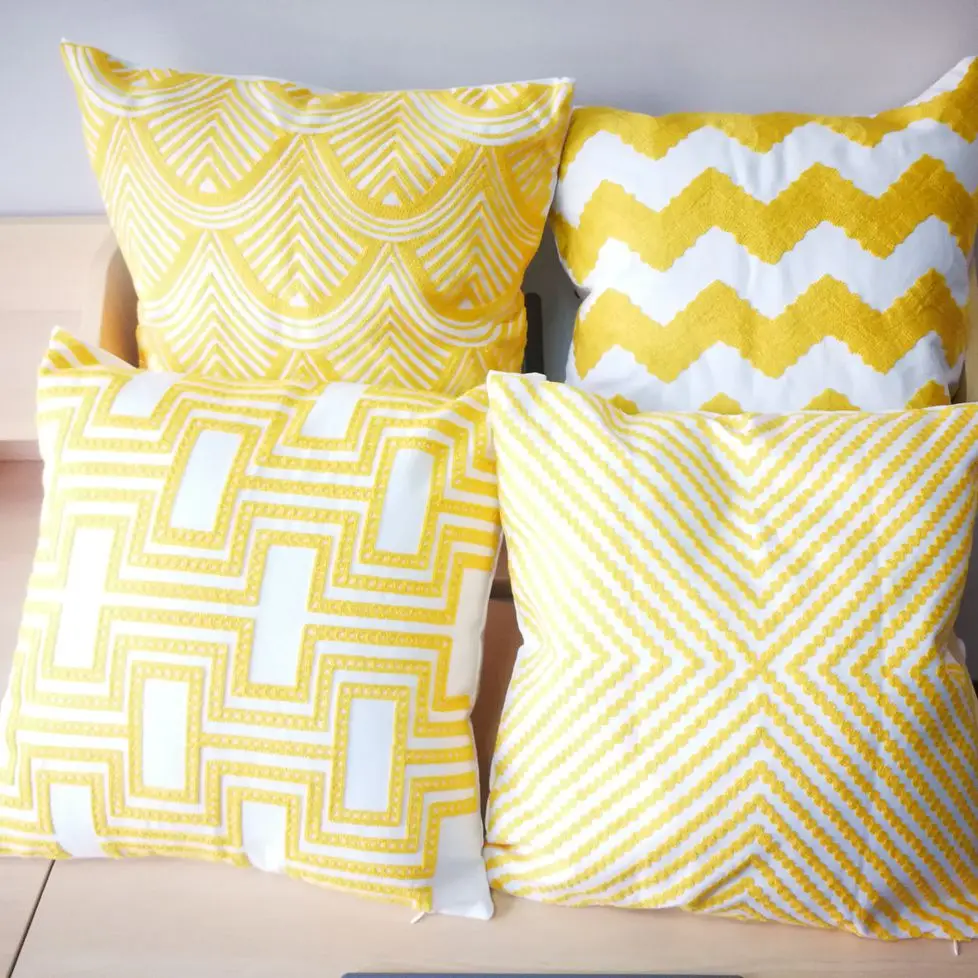 

yellow embroidery pillow case embroidered decorative cushion cover home decor cotton pillowcase for sofa 45x45cm