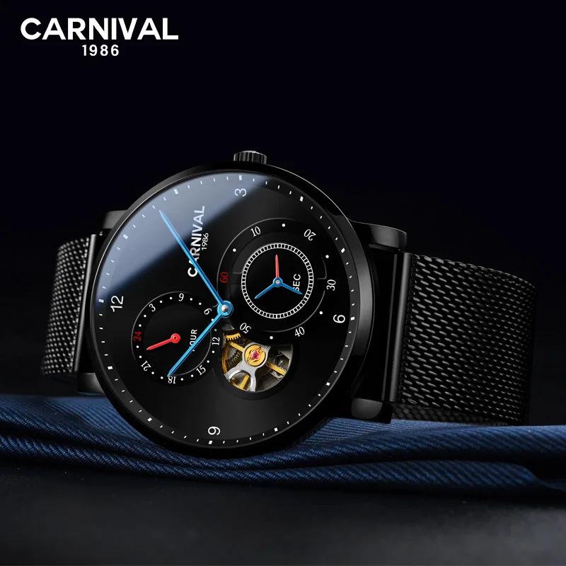 Карнавал Аутентичные Полностью Tourbillon автоматические механические часы модные