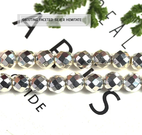 64CUTTING SILVER Натуральный гематит черный/золото/серебро/розовое золото/Круглые бусины 4 6 8 10 12 DIY ожерелье браслет аксессуары для изготовления ювелирных изделий - Цвет: 64CUTTING SILVER