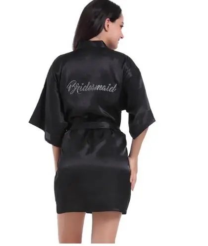 black Bridesmaid Халат для подружки невесты, женский халат, кимоно, пижамы-платья, женские домашние халаты, шелковое белое платье, махровый халат, одежда для сна - Цвет: black Bridesmaid