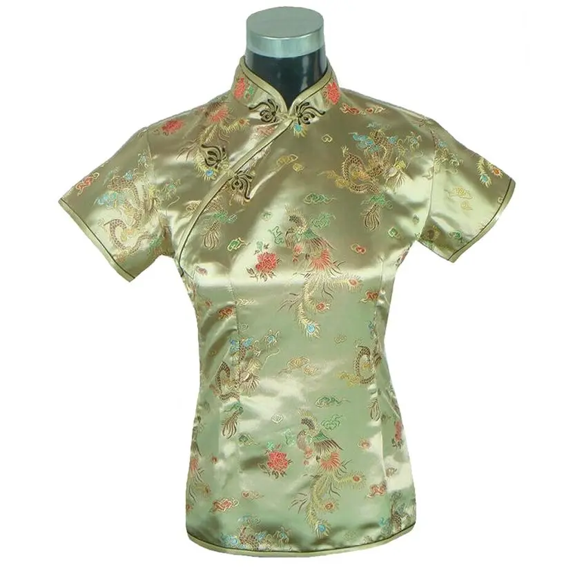 Светильник-голубая модная китайская женская атласная рубашка из полиэстера топы