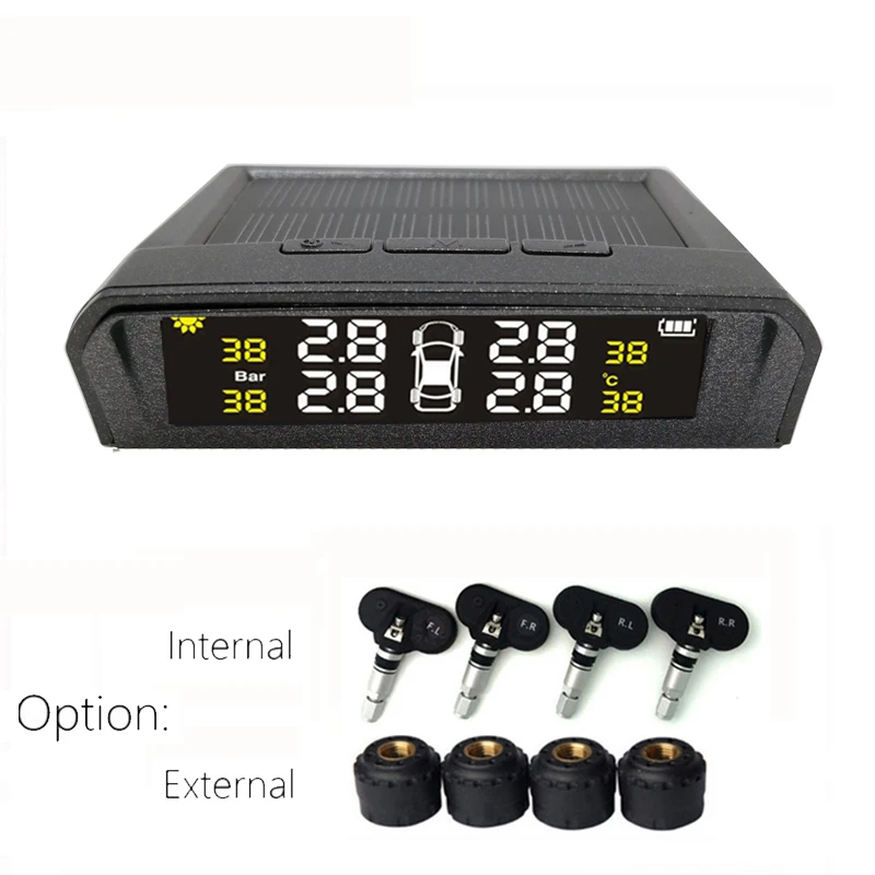 Dealcoo Solar TPMS Car Tire Pressure Alarm Monitor System Display 4 Internal / External Sensor Temperature Warning LED | Автомобили и