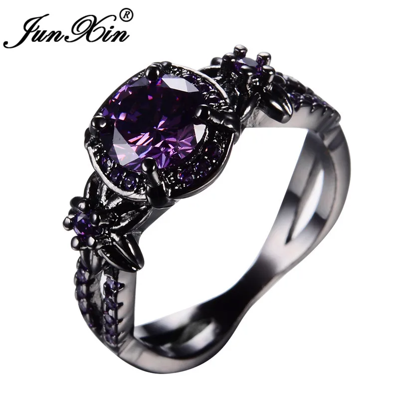 Purple Ring JUNXIN женские кольца в стиле бохо с цветочной звездой для женщин, Черное золото, королевский синий, красный, розовый, фиолетовый циркон, камень, обручальное кольцо, ювелирное изделие - Цвет основного камня: Purple Ring