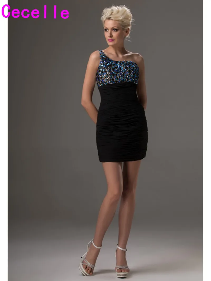 2019 Короткие мини облегающие маленькие черные платья коктейльные на одно плечо с