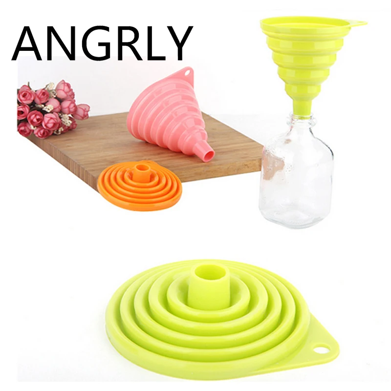 

ANGRLY New Mini Silicone Gel Foldable Collapsible Style Funnel Hopper Kitchen Cooking Tools Stock Offer Silicone Mold Gift Box