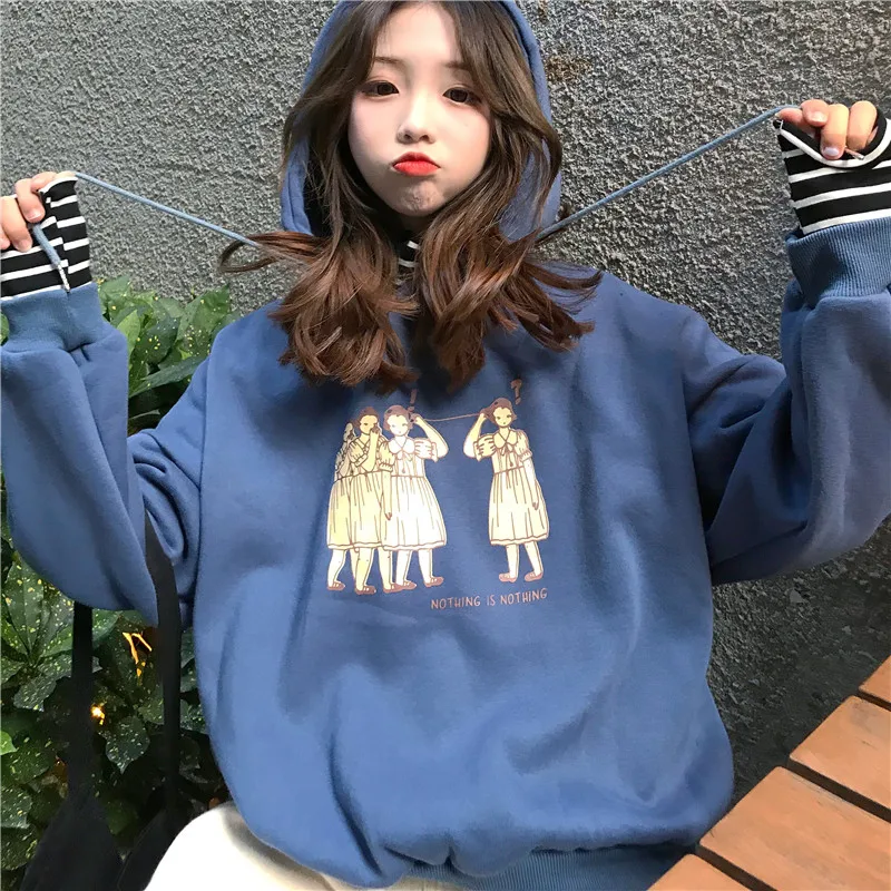 Sudadera Mujer осень зима Женская толстовка с капюшоном и длинным рукавом корейский Ulzzang Harajuku поддельные 2 шт. флисовая толстовка Женское пальто