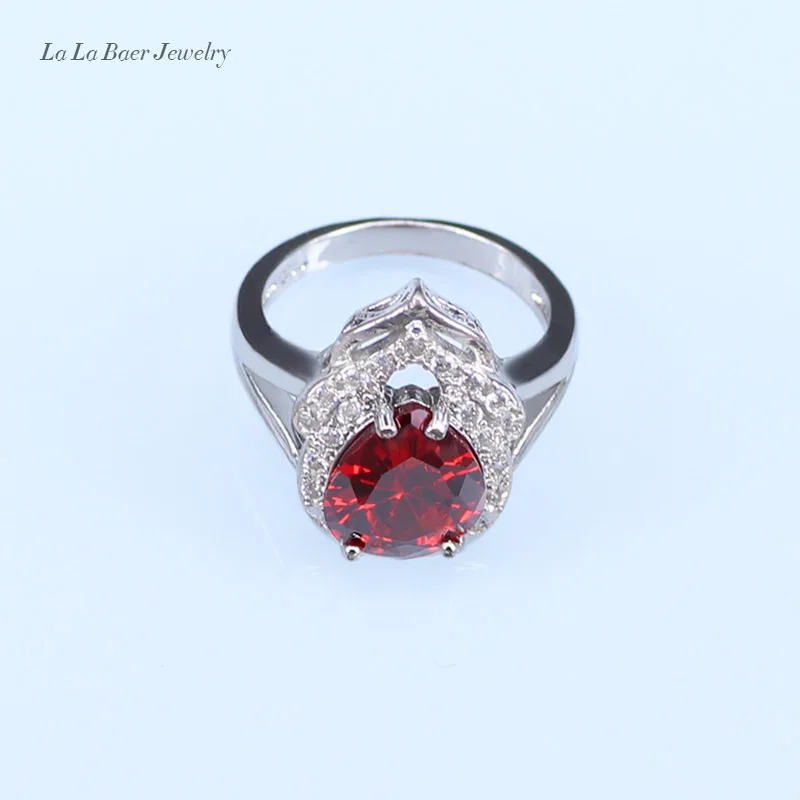 L&ampB Red created Garnet White Zircon Silver Color Jewelry Sets For Women Necklace/Bracelet/Pendant/Earrings/Ring | Украшения и