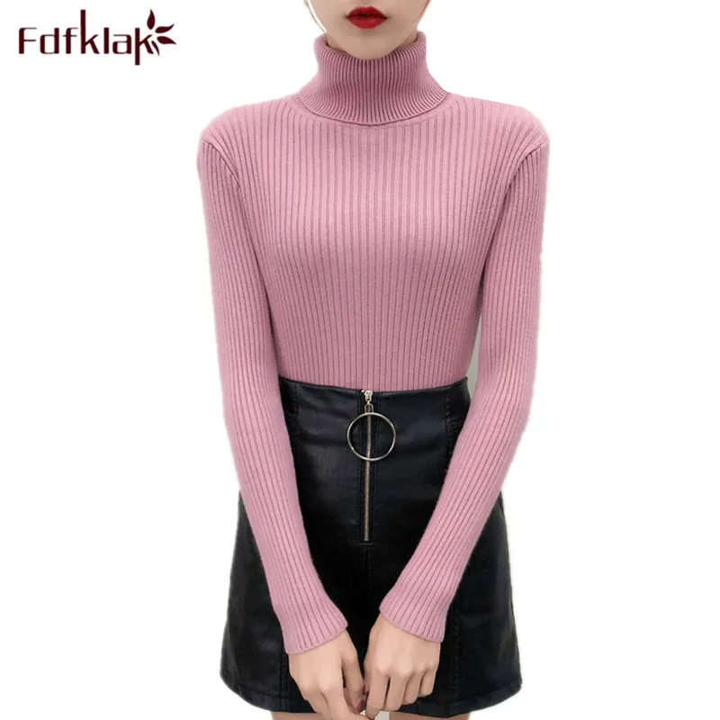 Fdfklak Spring autumn sweater women turtleneck pullover sweaters warm ladies knitted slim short women's knit top | Женская одежда