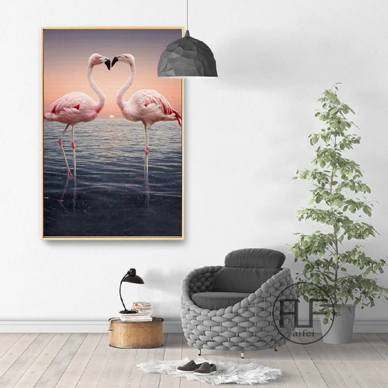 Нордическое украшение дома искусство плакат минималистический любовь фламинго морской пейзаж холст животных картины для гостиной спальни.
