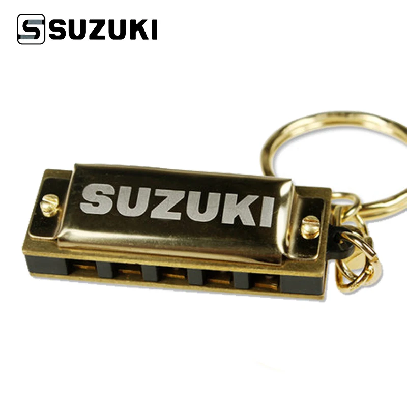 

GIFT OF CHOICE 2PCS/Lot Golden SUZUKI Mini Harmonica 5 Hole 10 Tone with Key Chain New Golden harmonica Mini Harp Free Shipping