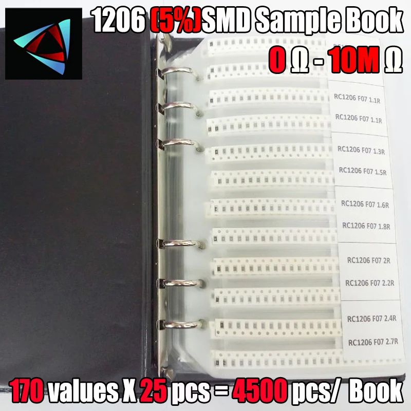 

1206 SMD Resistor Sample Book 5% Tolerance 170Valuesx25Pcs=4250Pcs Kit 0R~10M 0R-10M
