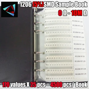 1206 SMD образец резистора книга 5% Допуск 170Valuesx25Pcs = 4250Pcs Kit 0R  10M 0R-10M