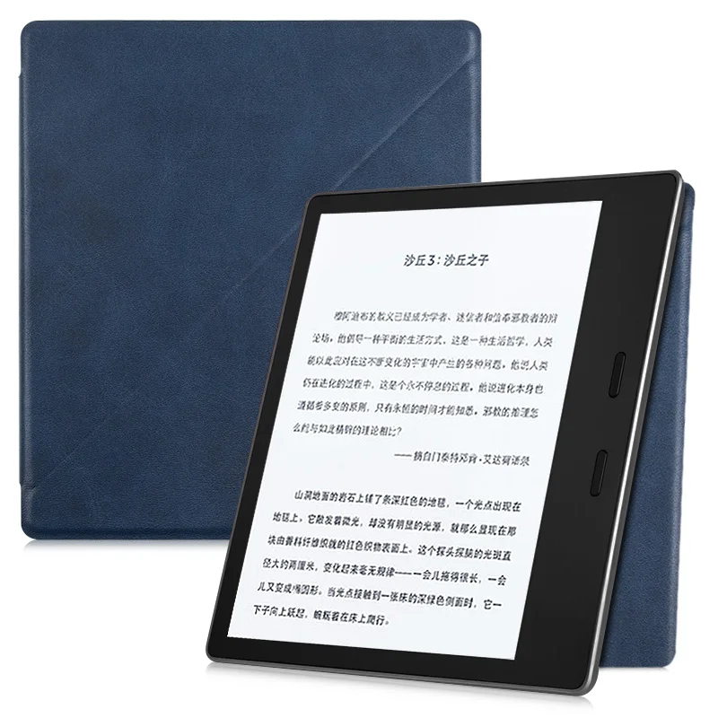Ультра-тонкий чехол BOZHUORUI для Kindle Oasis(9th Gen, Release), магнитная сильная Адсорбция, откидной чехол высокого качества - Цвет: PU leather-Dark blue