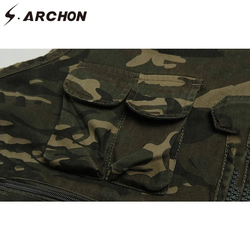 Мужской Камуфляжный жилет S.ARCHON летняя жилетка в стиле милитари с несколькими