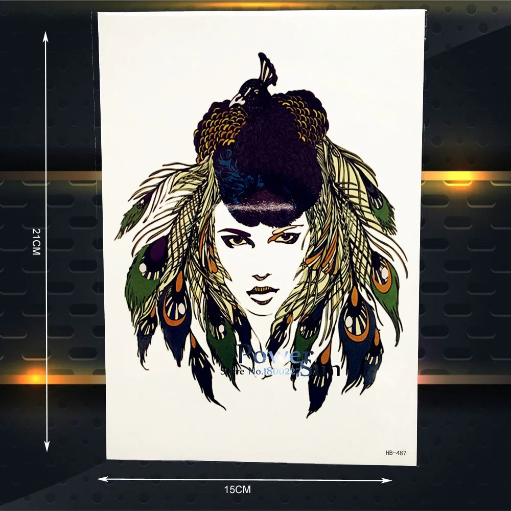 Индийское перо сексуальные женские Временные татуировки боди арт рука рукав 21x15