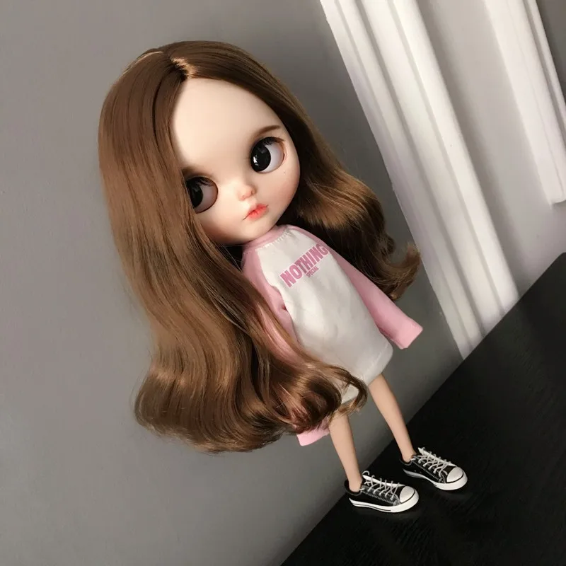 

T02-X610 Blyth Doll clothes 1/6 dolls OB24 azone Accessories handmade clothes pink white long sleeve hooded sweater 1pcs