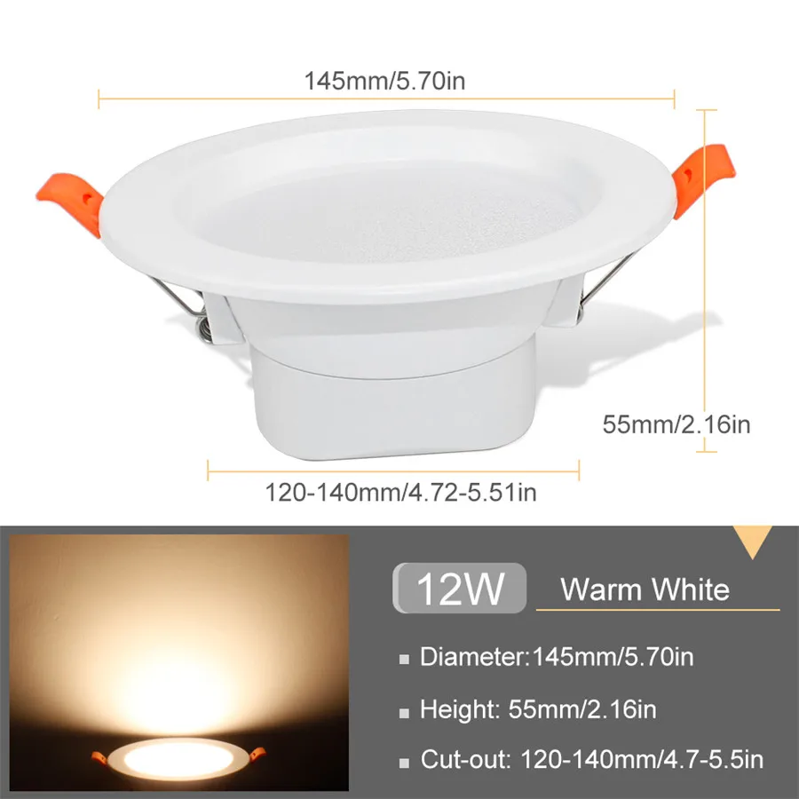 12W Warm White Светодиодный светильник 220 В, 3 Вт, 5 Вт, 9 Вт, 12 Вт, 20 Вт, точечный светодиодный светильник, сменный плафон, светодиодный светильник, теплый белый, холодный белый, точечный светильник - Испускаемый цвет: 12W Warm White