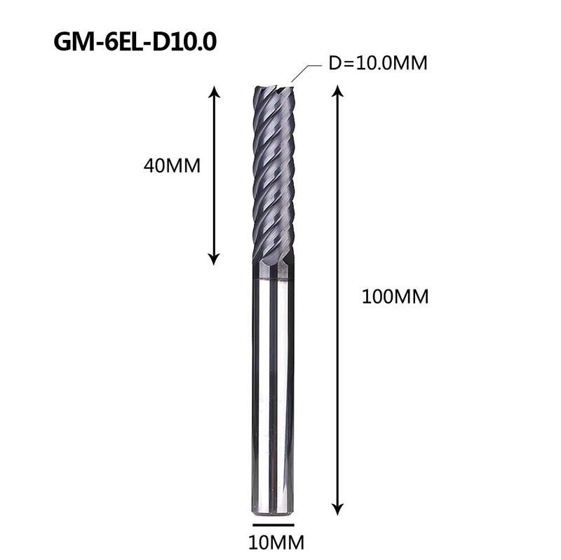 Фрезерный станок с ЧПУ GM-6E GM-6EL из твердой вольфрамовой стали 6 флейт с квадратной головкой с покрытием концевые фрезы для обработки металла HRC40 - Длина режущей кромки: GM-6EL-D10.0