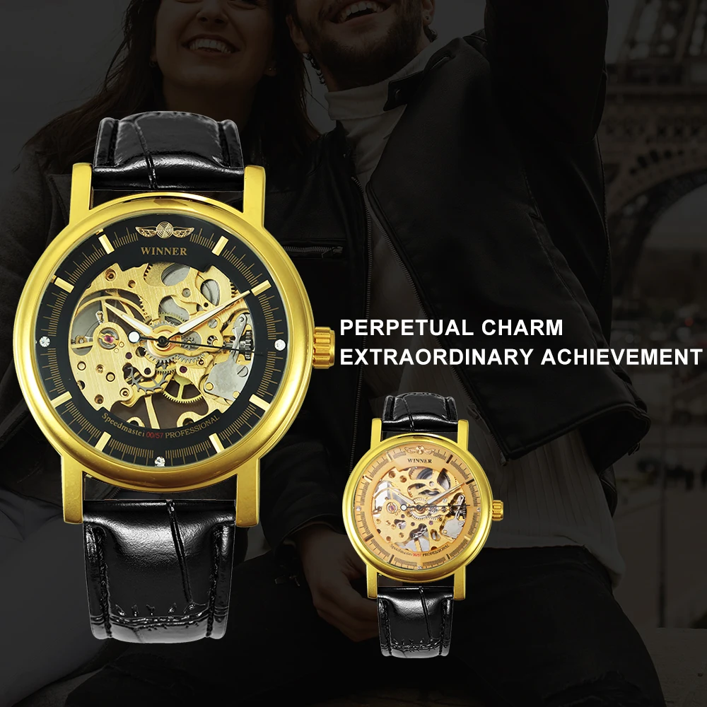 WINNER Классические Автоматические механические часы для мужчин с кожаным ремешком