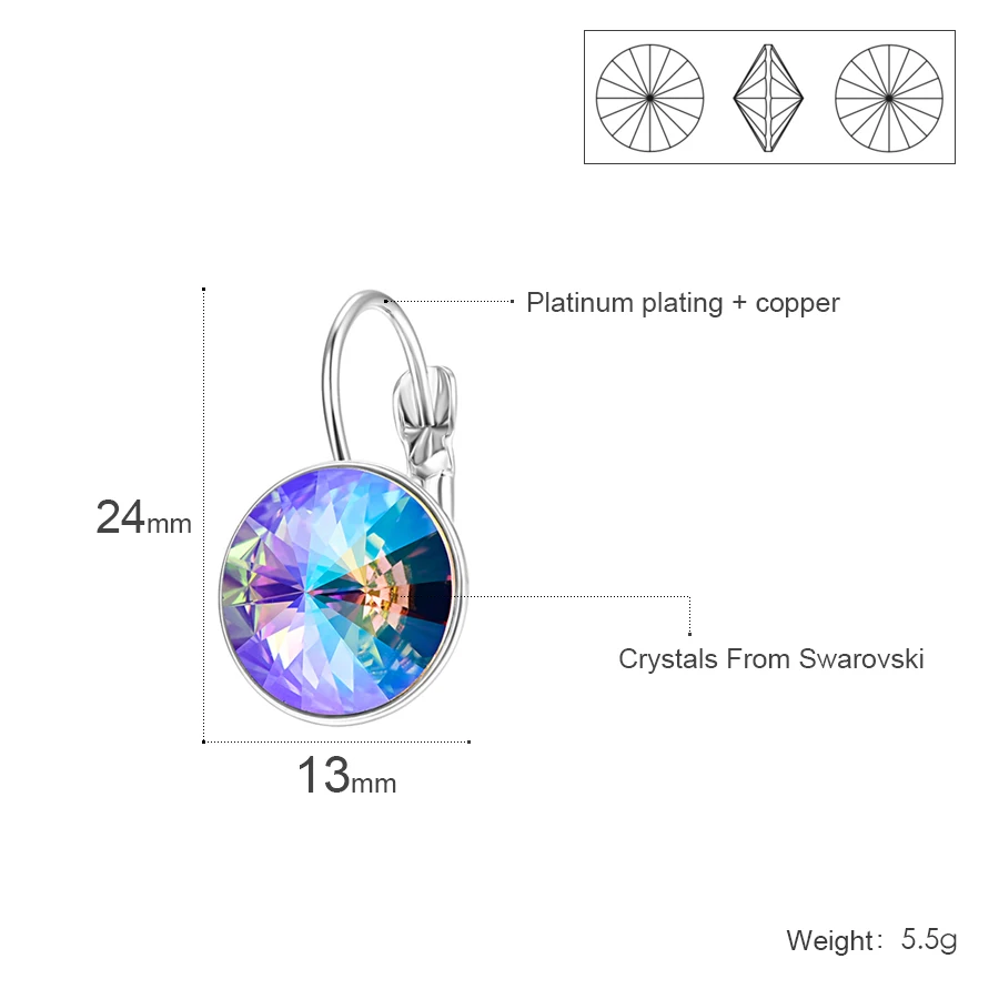 Серьги гвоздики с кристаллами Swarovski новые модные круглые женские серьги Bella
