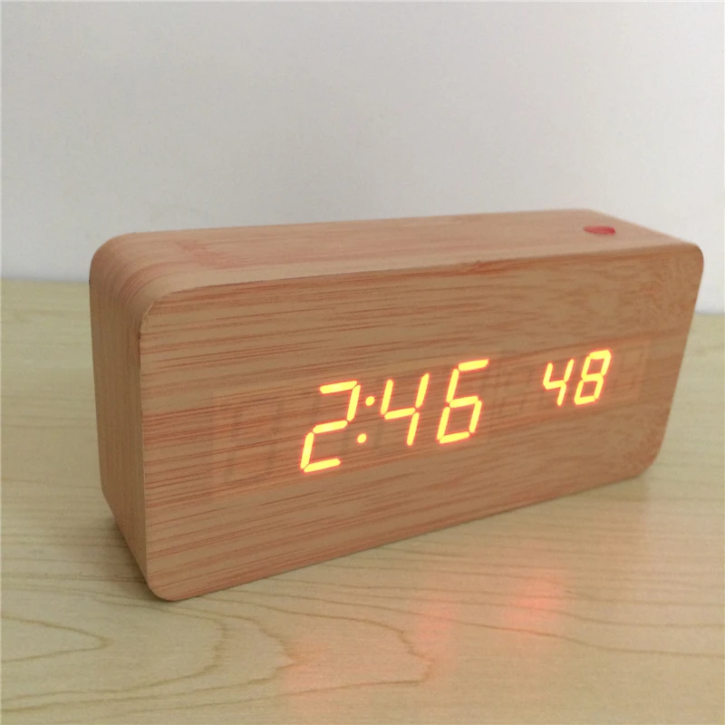 Будильник со звуковой активацией термометр часы из дерева и бамбука