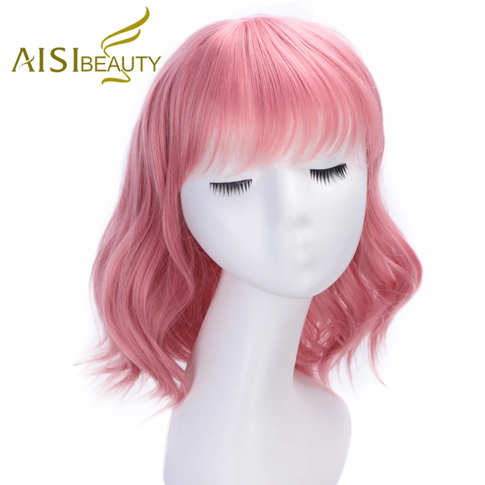 AISI BEAUTY фиолетовый розовый волна воды короткие синтетические парики для женщин накладные волосы с челкой термостойкие афро-американские