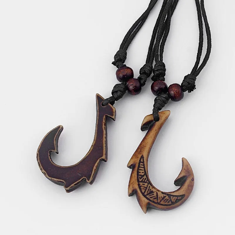 12 шт. Этнические Племенные имитация кости яка NZ крючок маори амулет кулон ожерелье черный воск шнур деревянные бусины Серфер ожерелье ювелирные изделия - Окраска металла: YK105