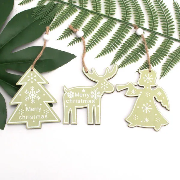 A Green 3PCS/Lot Multi Wooden Christmas Ornaments Pendants DIY Wood Crafts Hanging Xmas Tree Ornament Home Christmas Party Decorations - Цвет: A Green