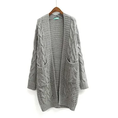 grey Neploe, Одноцветный, вязаный, с карманами, изящный, женский кардиган, на каждый день, свободный, модный, открытый, Стич,, осень, зима,, сладкий, шикарный свитер, 69128 - Цвет: grey