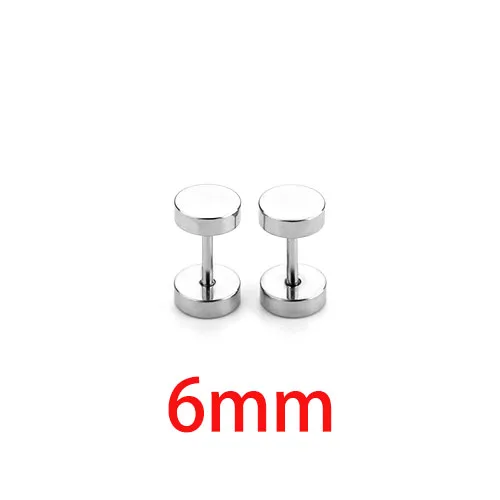 6mm silver 2 шт., модные мужские серьги-гвоздики со штангой, Поддельные беруши, титановая сталь, Brincos, 6-12 мм, серебро, золото, черный цвет, не вызывает аллергию для женщин - Окраска металла: 6mm silver