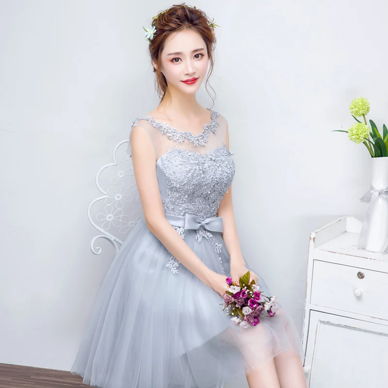 Vestido de festa/Новинка; кружевные платья подружки невесты цвета шампань; короткое платье без рукавов с цветочной вышивкой; дешевый Выпускной вечернее платье; платье до 50