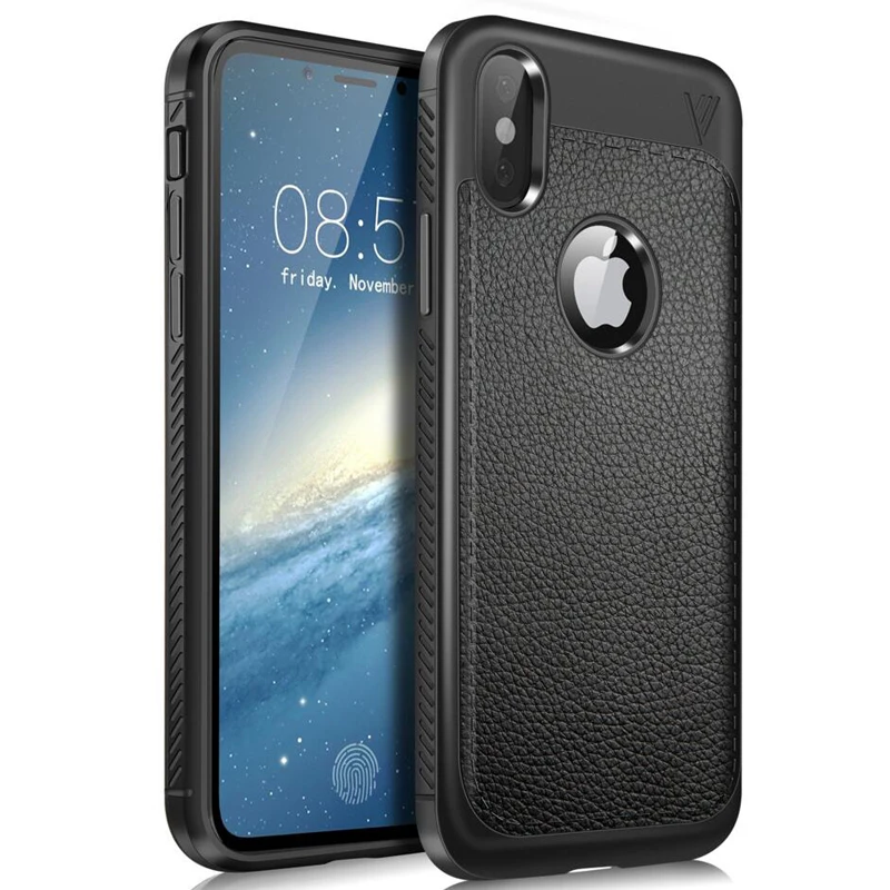 Прочный чехол для iPhone X мягкий кожаный Силиконовый противоударный бампер XS