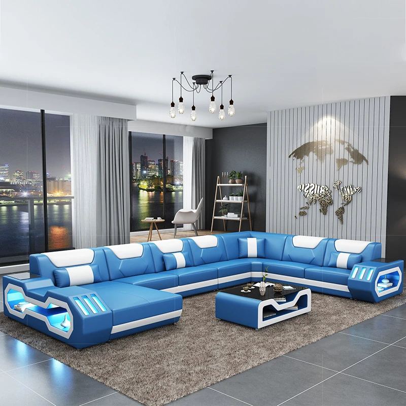 Top real leather Wholesale living room furniture cheap corner sofa set 5 6 7 seater sectional with Led light | Мебель