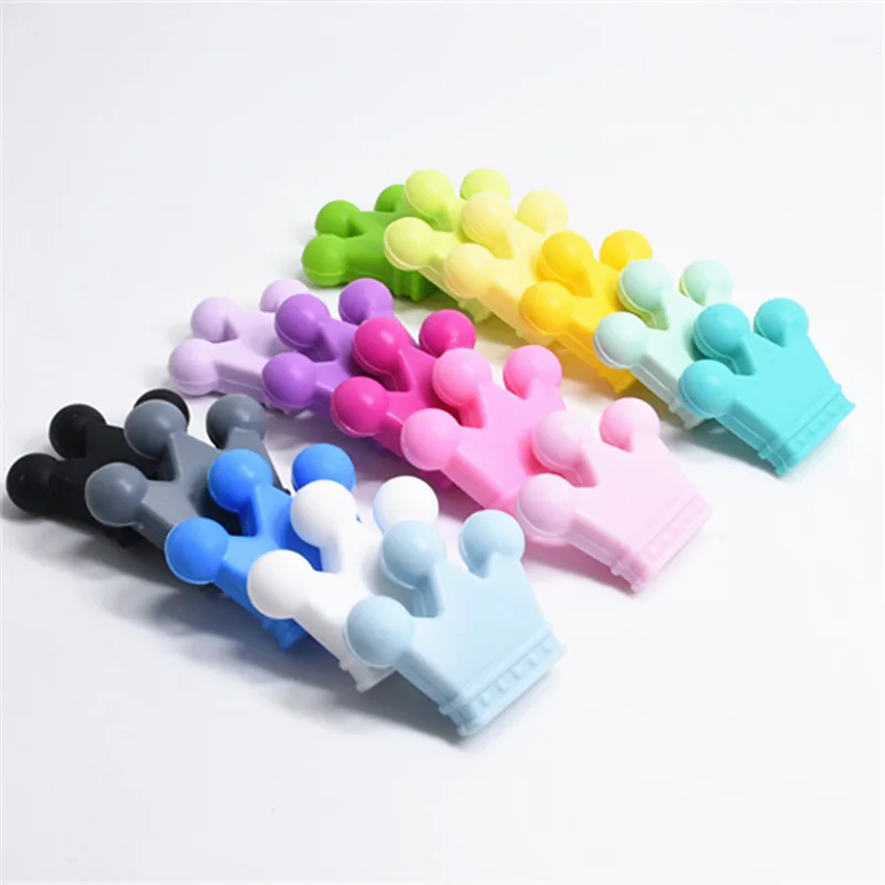 Cuentas de corona de silicona para mordedor de beb&eacute;, collar de dentici&oacute;n infantil sin BPA, accesorios para chupete de reci&eacute;n nacido, cadena DIY, juguete de ducha, 10 Uds.-0