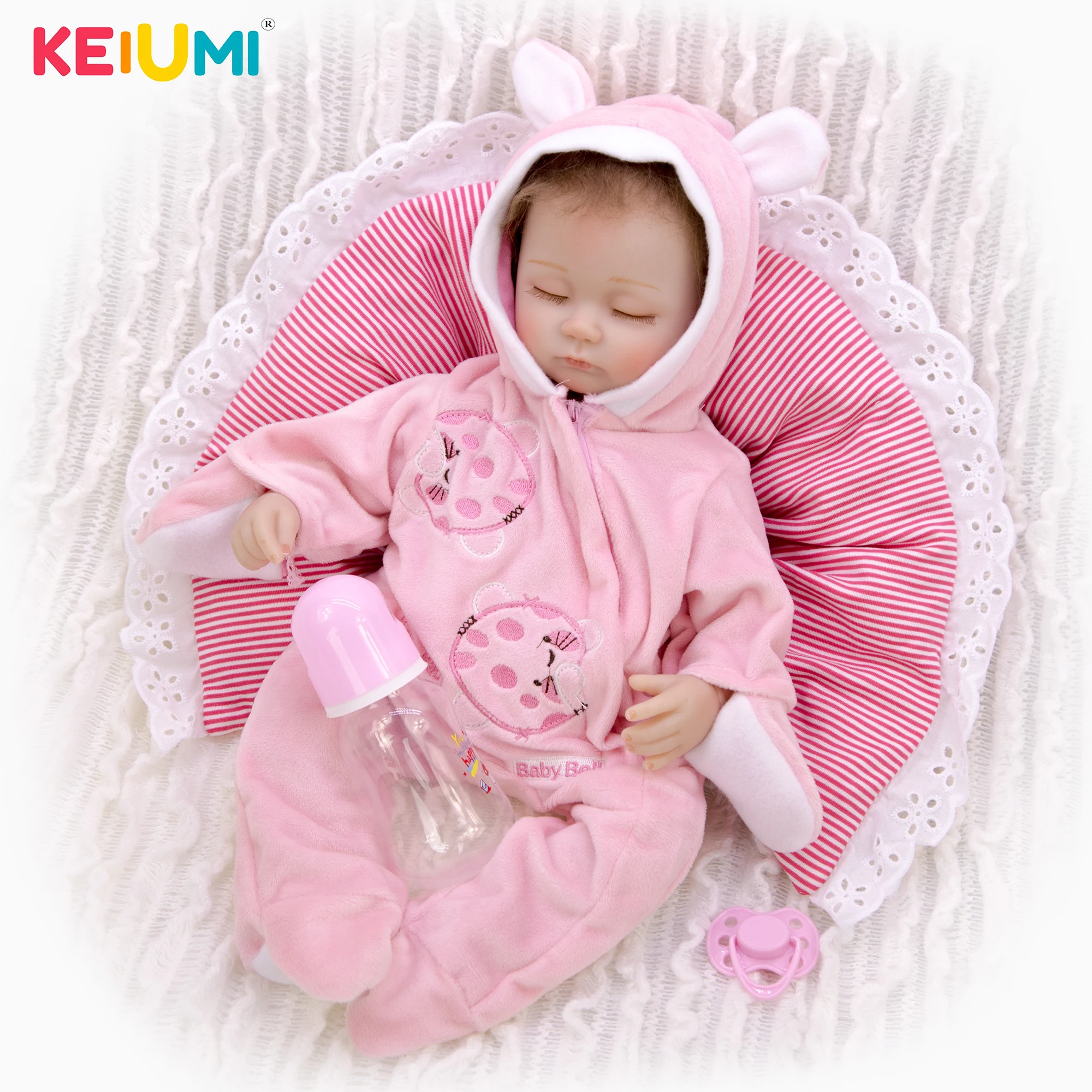 

KEIUMI Cute 17 Inch 42 cm Close Eyes As Sleeping Lifelike Reborn Baby Doll Soft Silicone Reborn Doll Toy For Kid Birthday Gift