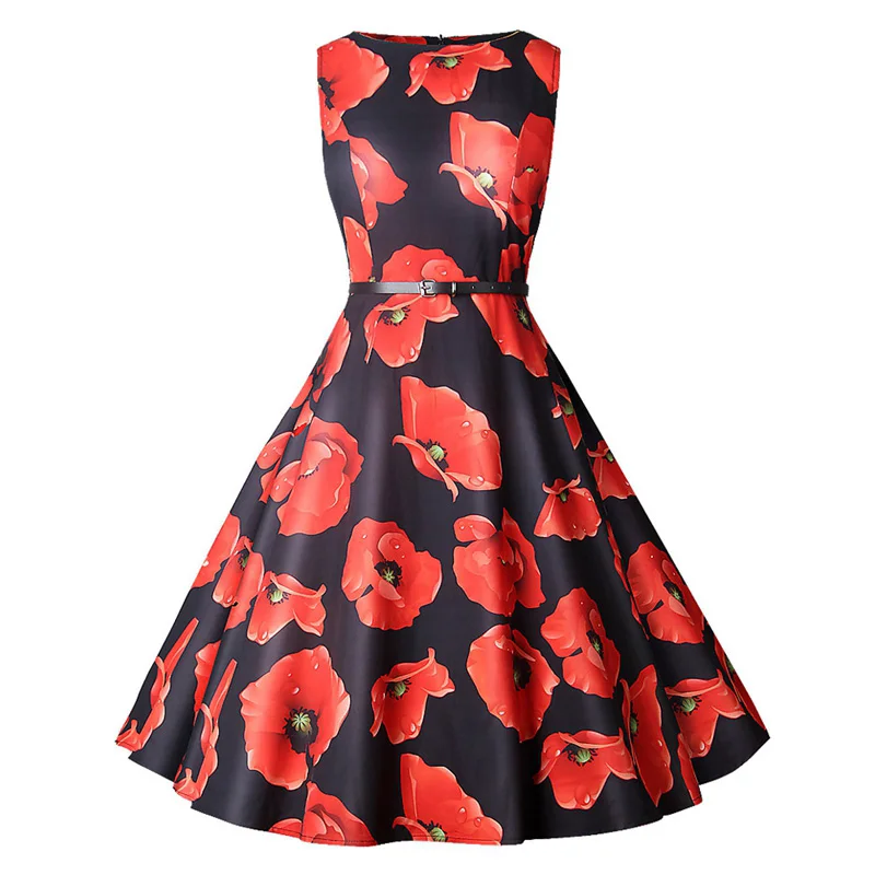 HeyGalSing 2018 летнее платье винтажное миди с цветочным принтом красное элегантное