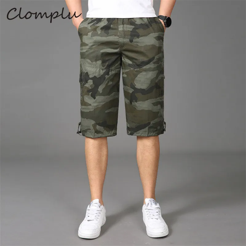 army green Clomplu мужские шорты Карго Лето Камуфляж 3/4 длина повседневные шорты хлопок свободные плюс размер 5XL 6XL одежда в стиле милитари - Цвет: army green