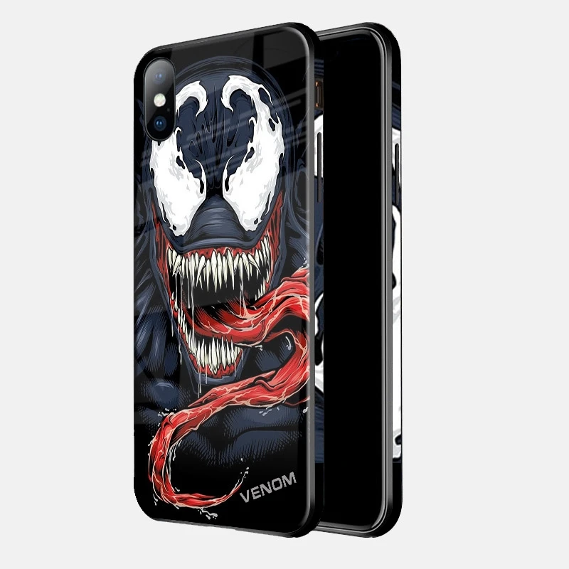 VENOM Роскошные стеклянные чехлы для телефонов с супергероями для iPhone 8, 7, 6s Plus, XS Max, XR, 10, 8 Plus, 7 Plus, чехол с логотипом Marvel, Мстители, Человек-паук, Супермен - Цвет: VENOM