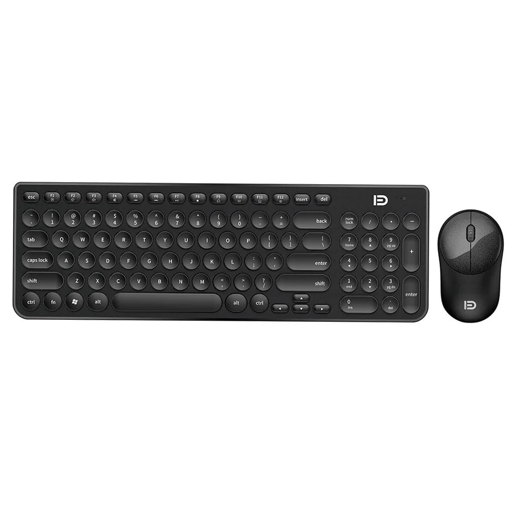 2,4G Беспроводная клавиатура и мышь набор USB Эргономика игра круглый панк Keycap клавиатура мышь Ik6630 - Цвет: Черный