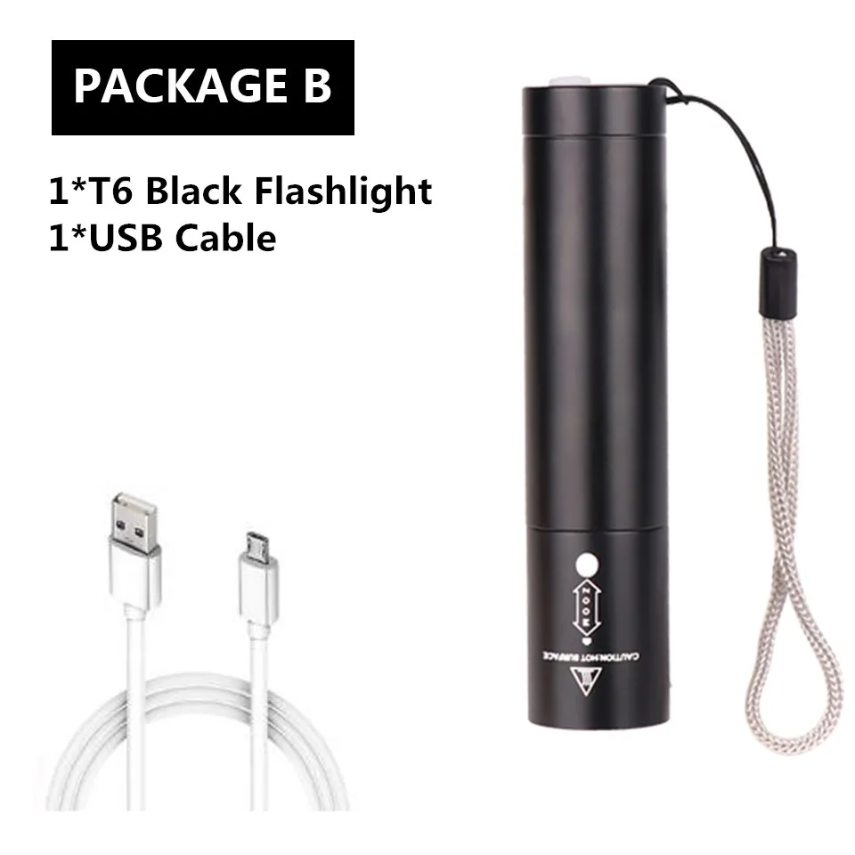 Option B 8000LM USB LED Flashlight Rechargeable LED Torch Light Lanterna T6 High Power Battery Lantern Tactical Flashlight As Power Bank - Испускаемый цвет: Option B