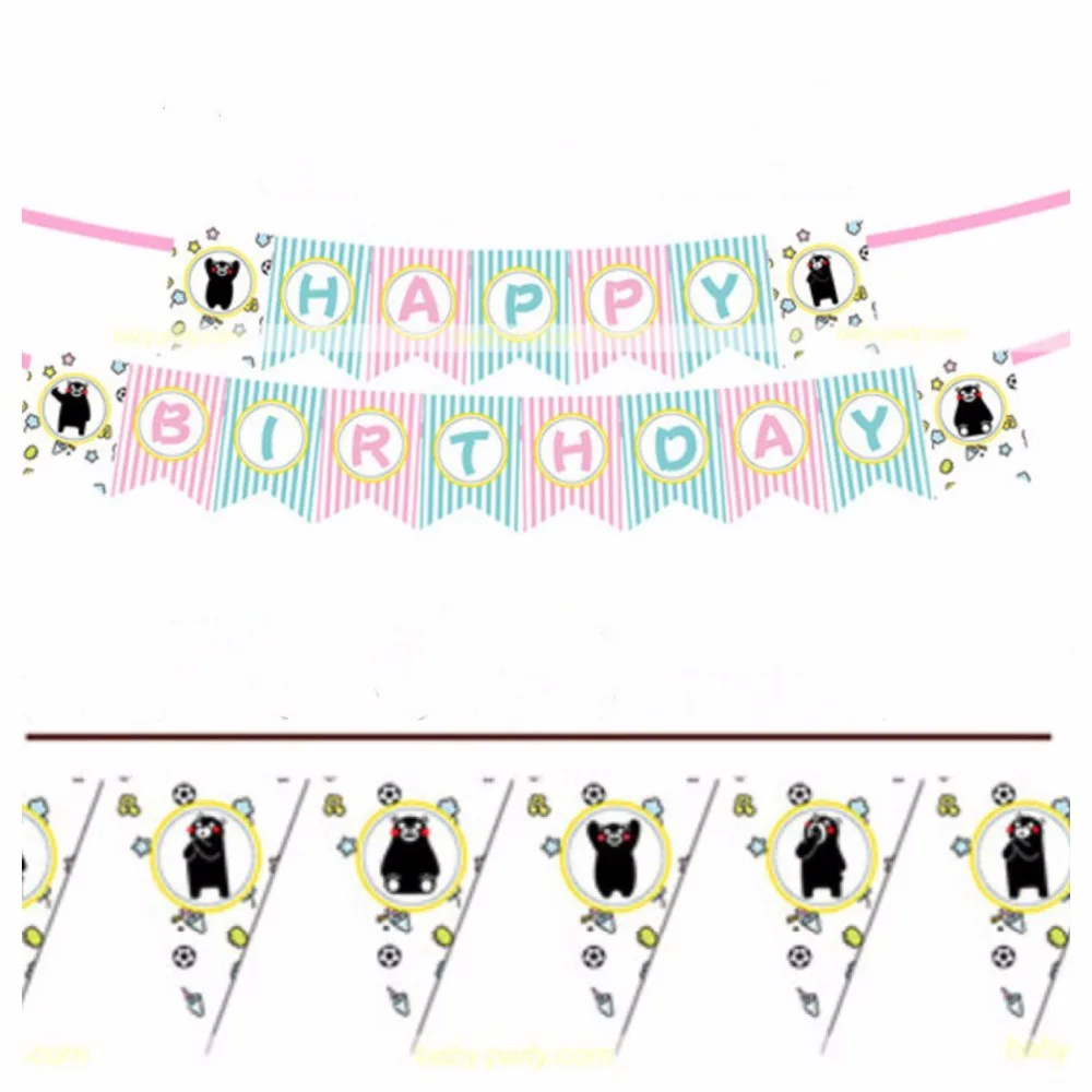 set of baby shower cartoon bear HAPPY BIRTHDAY Banner + Dessert table decorative flag Bunting Garland Birthday Party supplies | Дом и сад