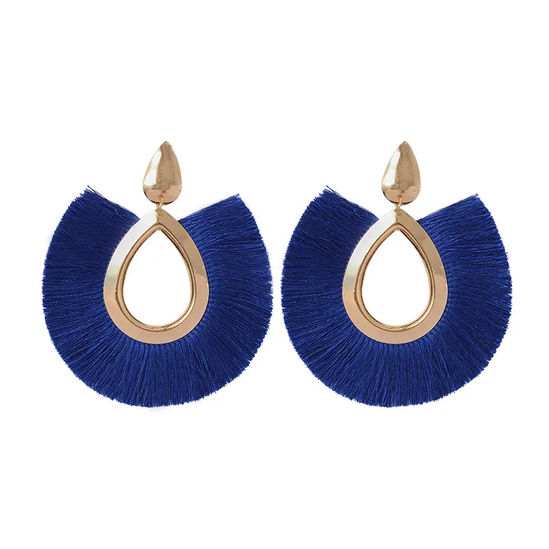 blue Серьги с кисточками для Для женщин большой бахромой серьги в богемном стиле заячьи уши ювелирные изделия Для женщин модная обувь для отдыха и вечеринок ювелирные изделия Brincos - Окраска металла: blue