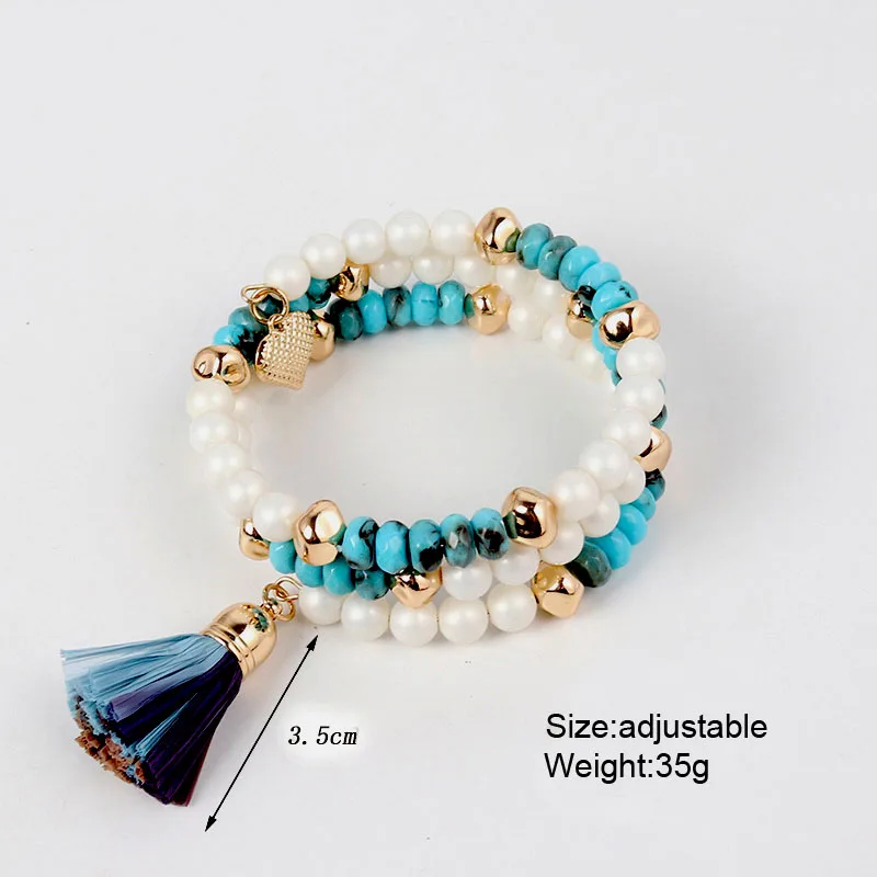 

F.J4Z Hot Beaded Bangle Bracelet Women Multi-layers Stone Wood Beads Straw Charm Bracelets Bransoletka Kobieta