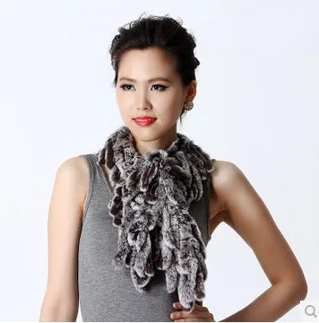 Женский вязаный шарф из натурального меха кролика с кисточками VF0460|hair|scarf artscarf