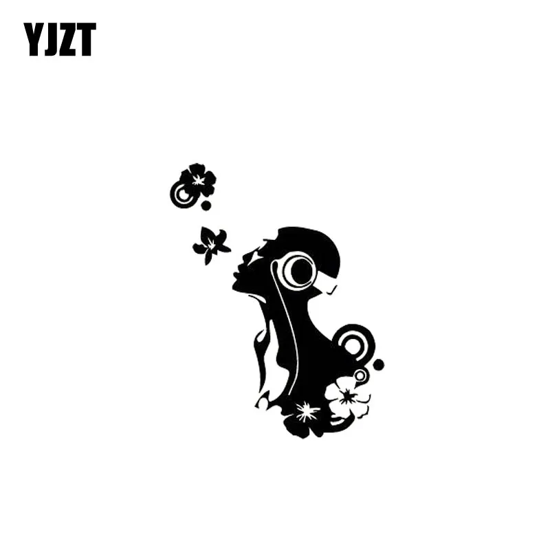 

YJZT 9*10.3CM Artistical Beautiful Flower Girl Fashion Cool Style Car Sticker Black/Silver Vinyl Decal Silhoutte Design C20-0996